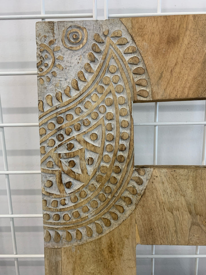 RUSTIC CARVED "E" WOOD WALL-HANGING.