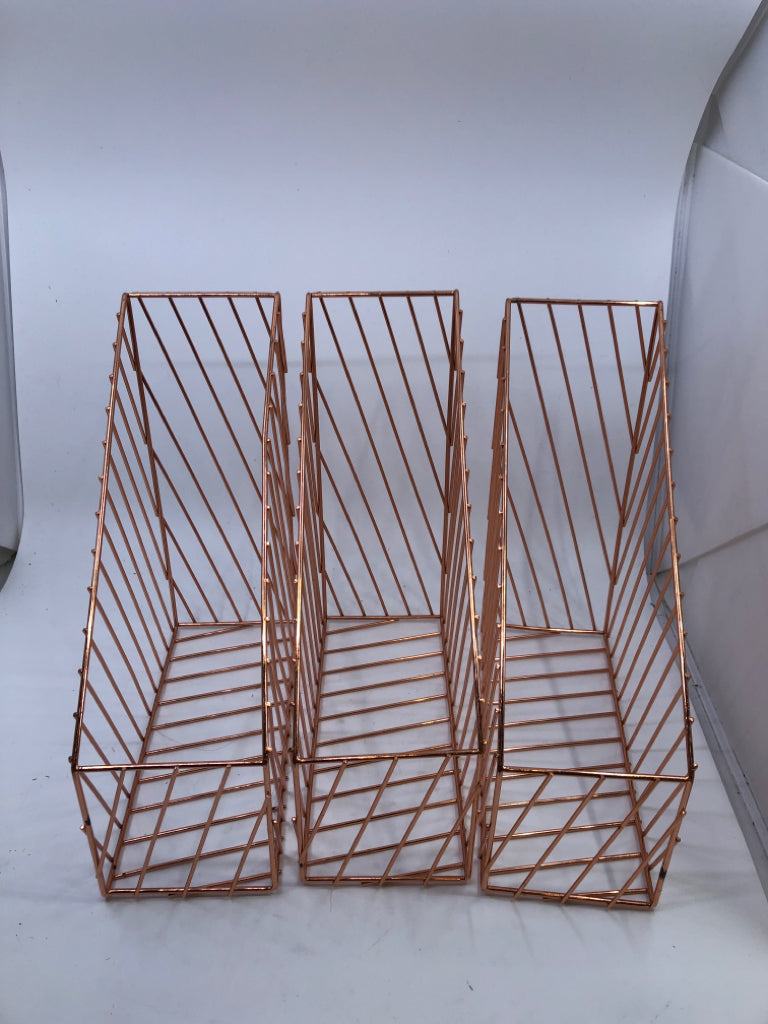 3 ROSE GOLD METAL FILING SORTER.
