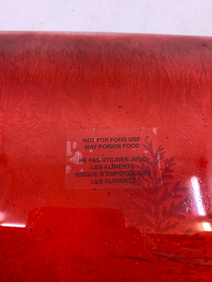 RECTANGLE RED GLASS WHITE GLITTER TREES PLATTER.