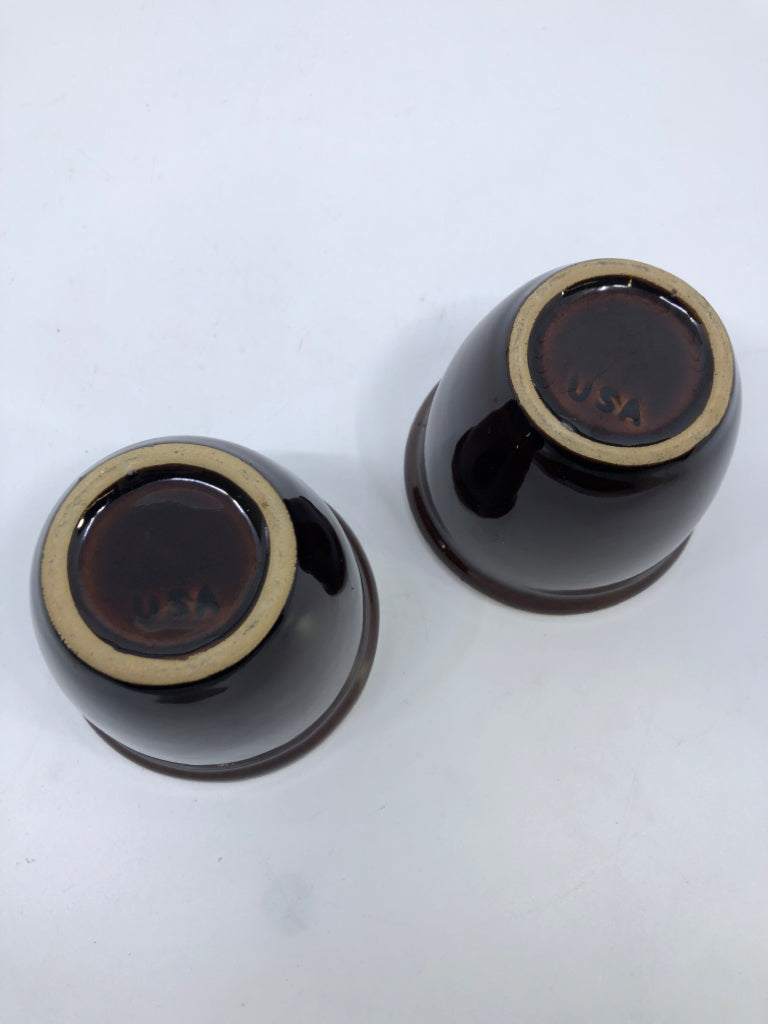2 VTG DK BROWN GLAZE CUSTARD CUPS.