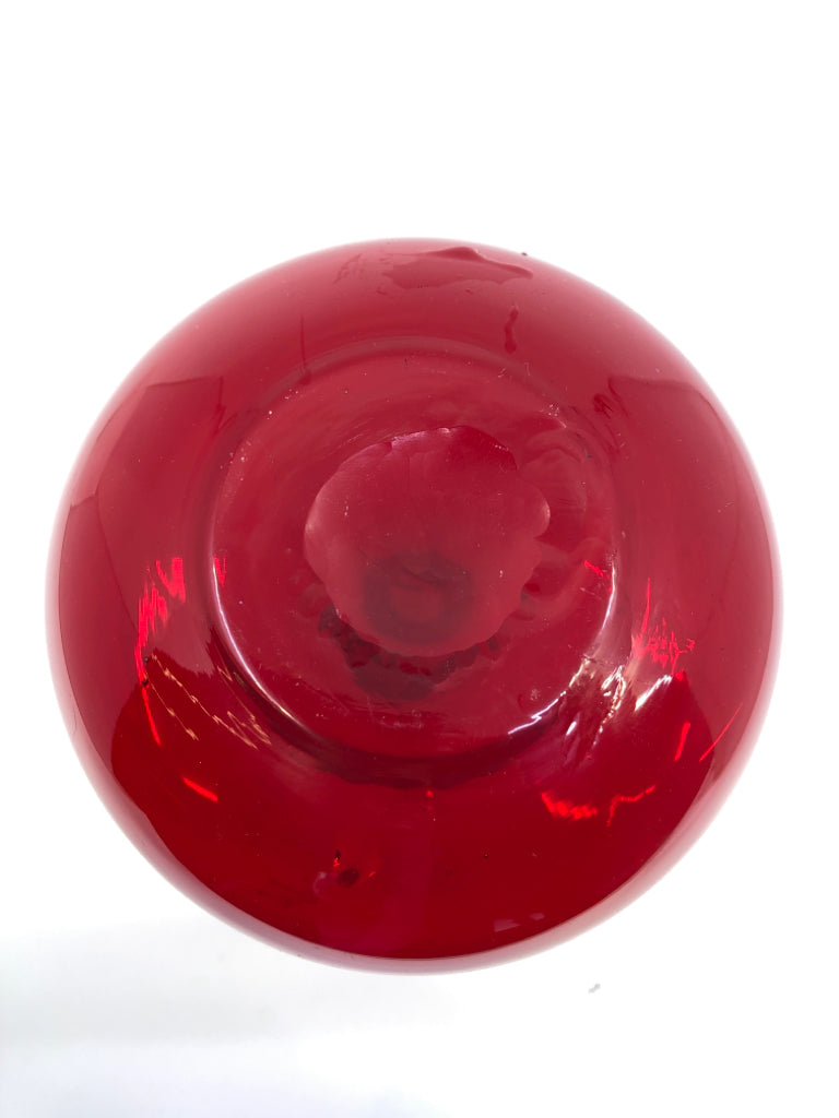 RED GLASS BUBBLE VASE.