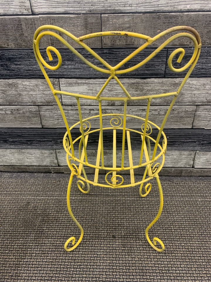 YELLOW METAL CHAIR PLANT STAND.