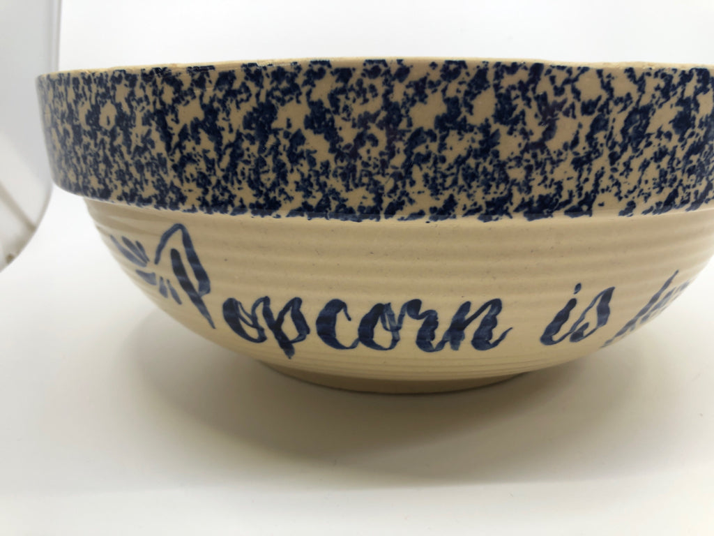 BLUE POTTERY POPCORN BOWL.