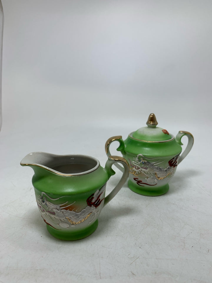 GREEN ASIAN STYLE SUG/CREAMER SET.