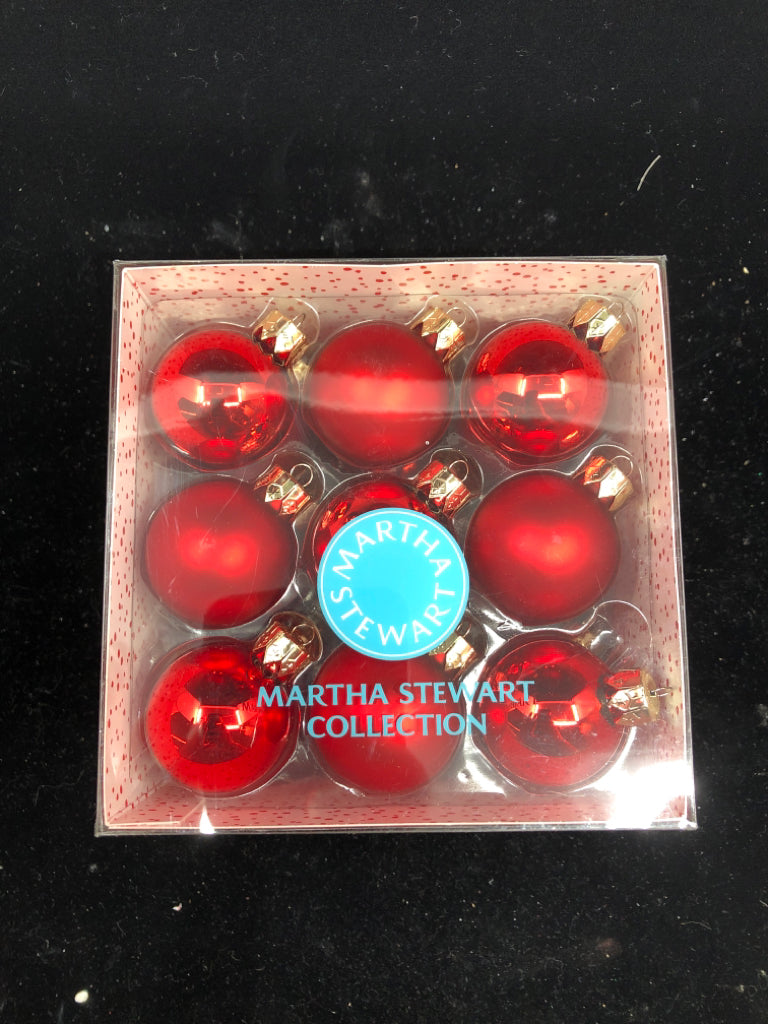 NIB 27 RED GLASS ORNAMENTS.