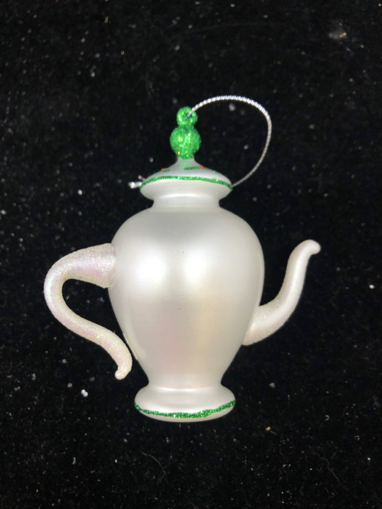 GLITTER TEAPOT ORNAMENT.