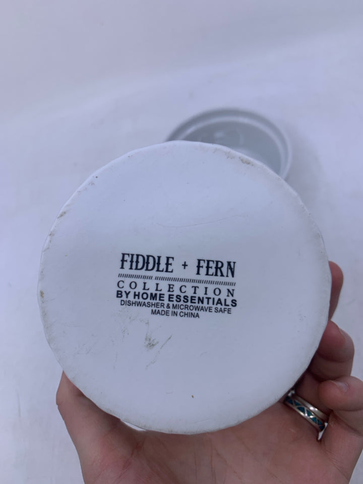 2 WHITE EMBOSSED DIPPING BOWLS FIDDLE + FERN.