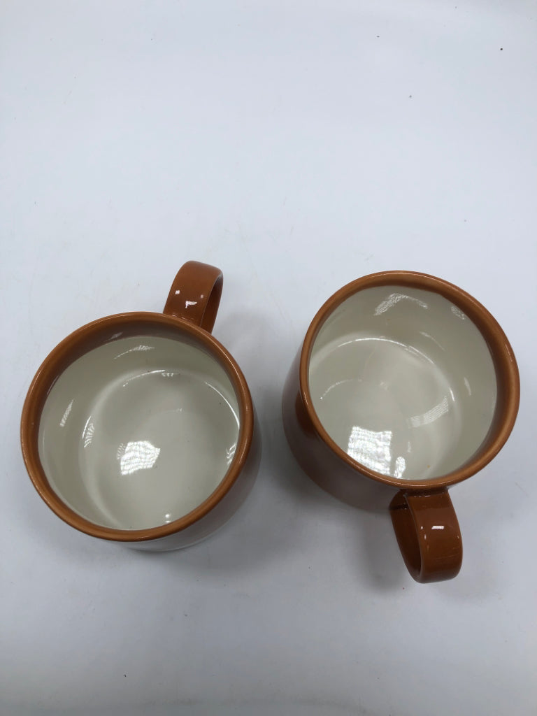 2 BROWN GLAZE STARBUCKS MUGS.