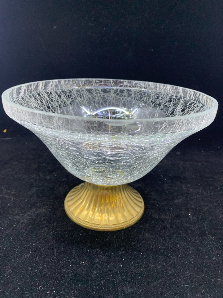 GOLD METAL BASE W/ CRACKLE GLASS BOWL.