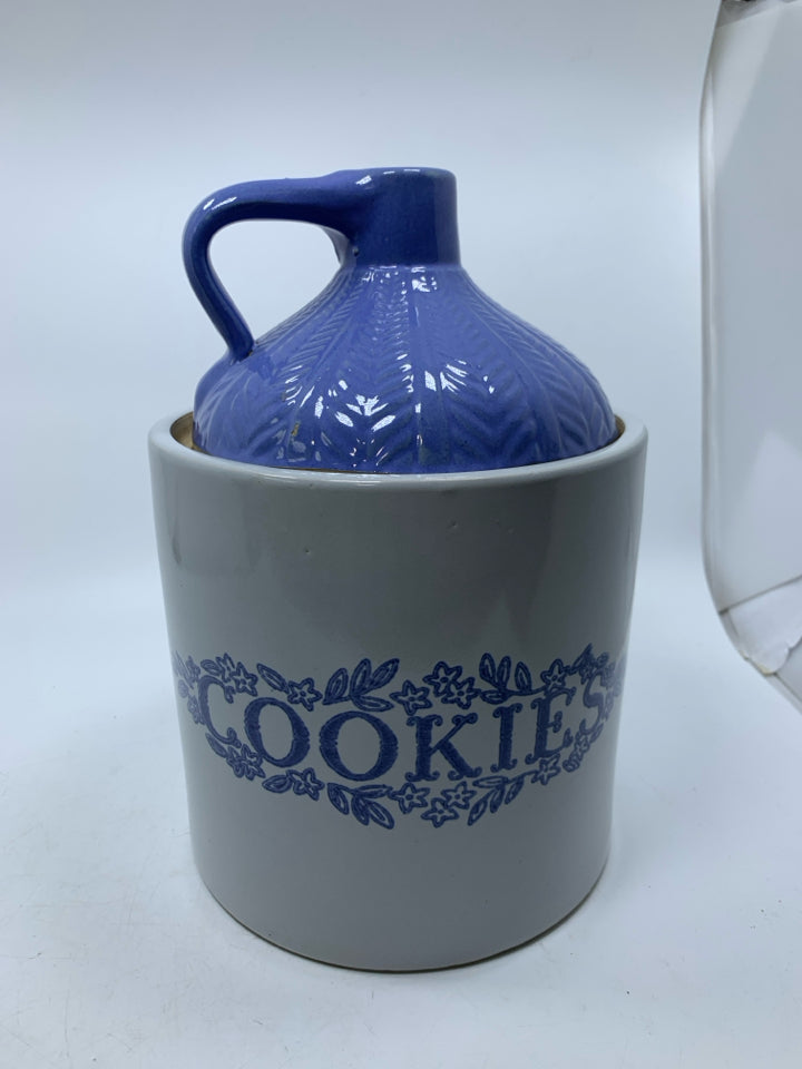 POTTERY JUG GREY/BLUE COOKIE JAR.