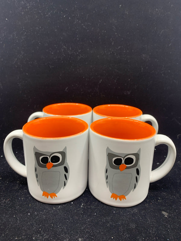 4 WHITE OWL MUGS.