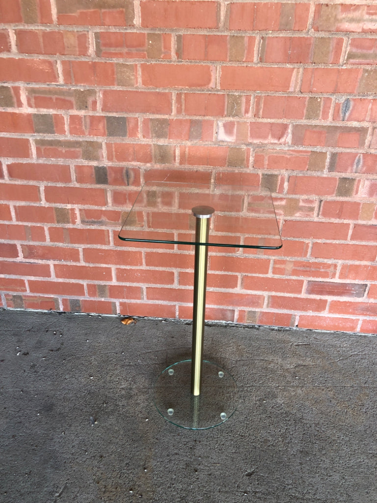 GLASS BASE/TOP METAL SIDE TABLE.