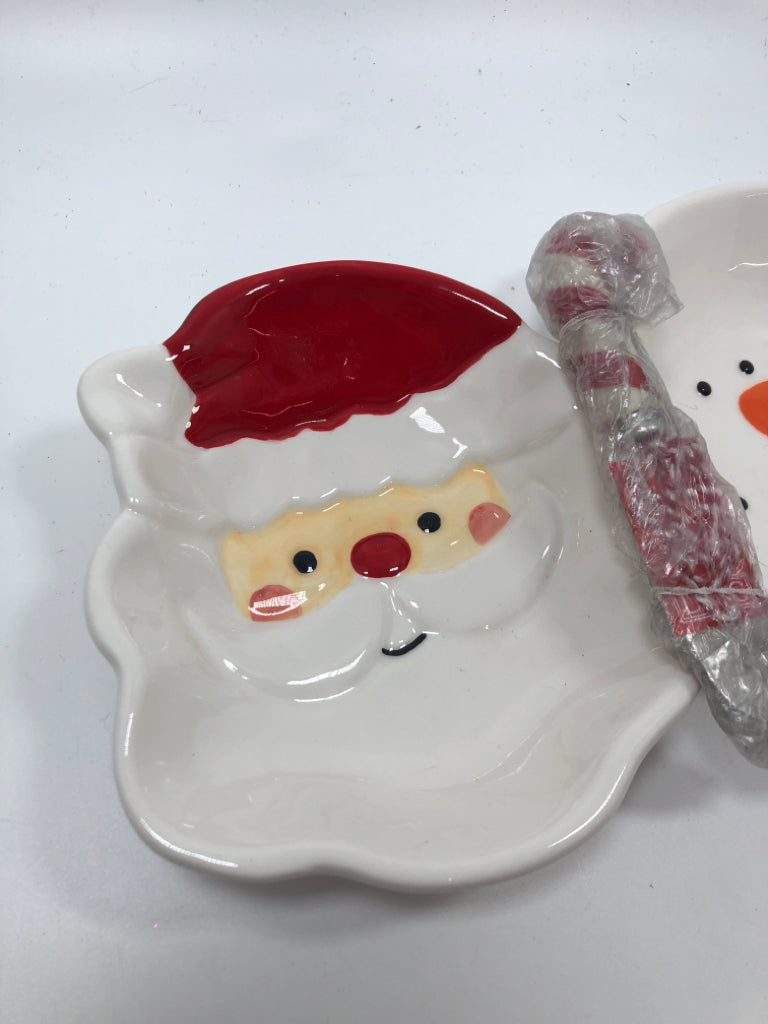 SANTA/SNOWMAN DISH W/CANDY CANE SPREADER.