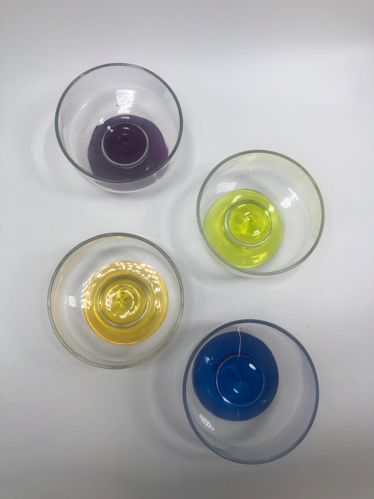4 COLORFUL PEDESTAL BOWLS.