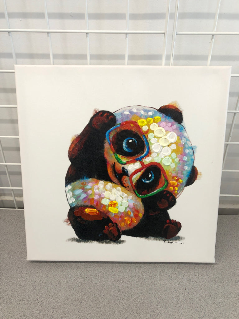 TEXTURED COLORFUL PANDA WITH GLASSES CANVAS ART.