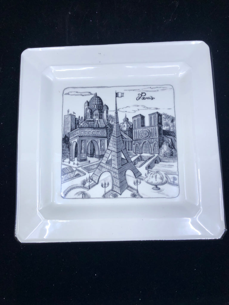 CERAMIC SQUARE SERVING PLATE W/ PARIS +  EIFFEL TOWER.