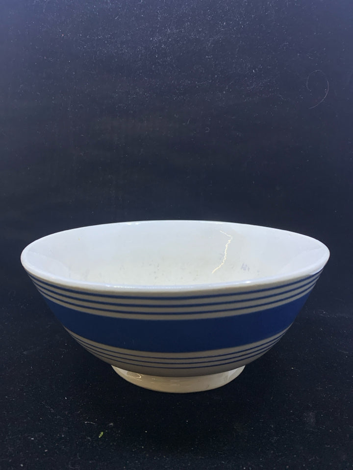 VTG TAN AND BLUE POTTERY LARGE BOWL.