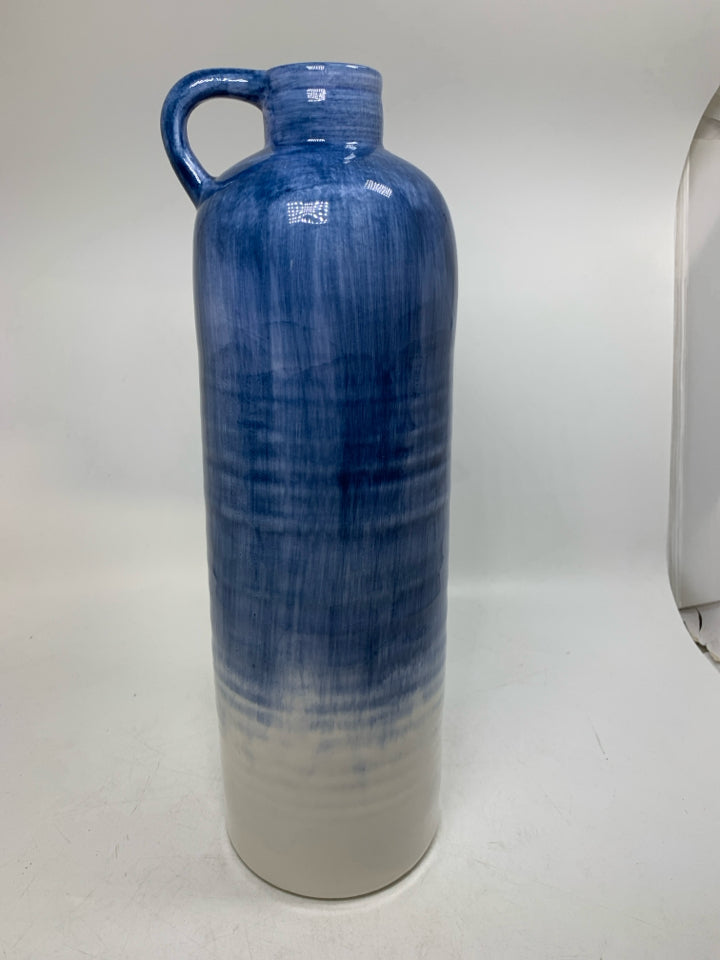 TWO TONED LARGE CERAMIC JUG VASE W/ HANDLE.