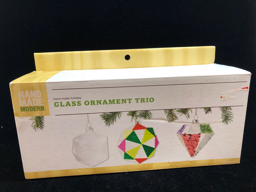 NIB GLASS ORNAMENT TRIO.