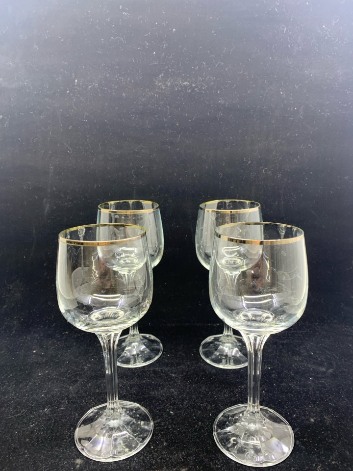 4 TALL WINE GLASSES W SILVER RIM.