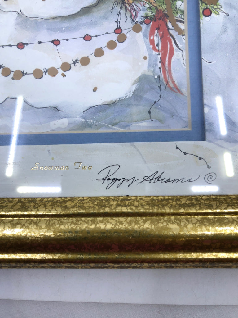 SNOWMAN IN GOLD FRAME WALL DECOR.