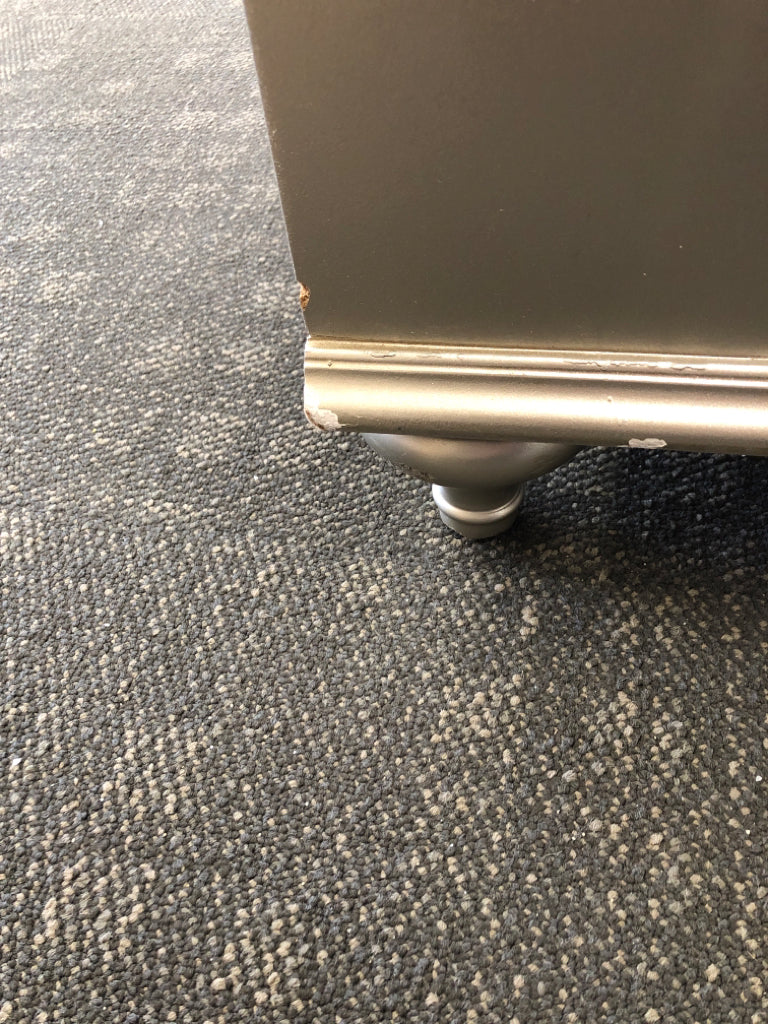 SILVER ARMOIRE W/MIRRORED DOOR & 2 DRAWERS *MINOR WEAR.