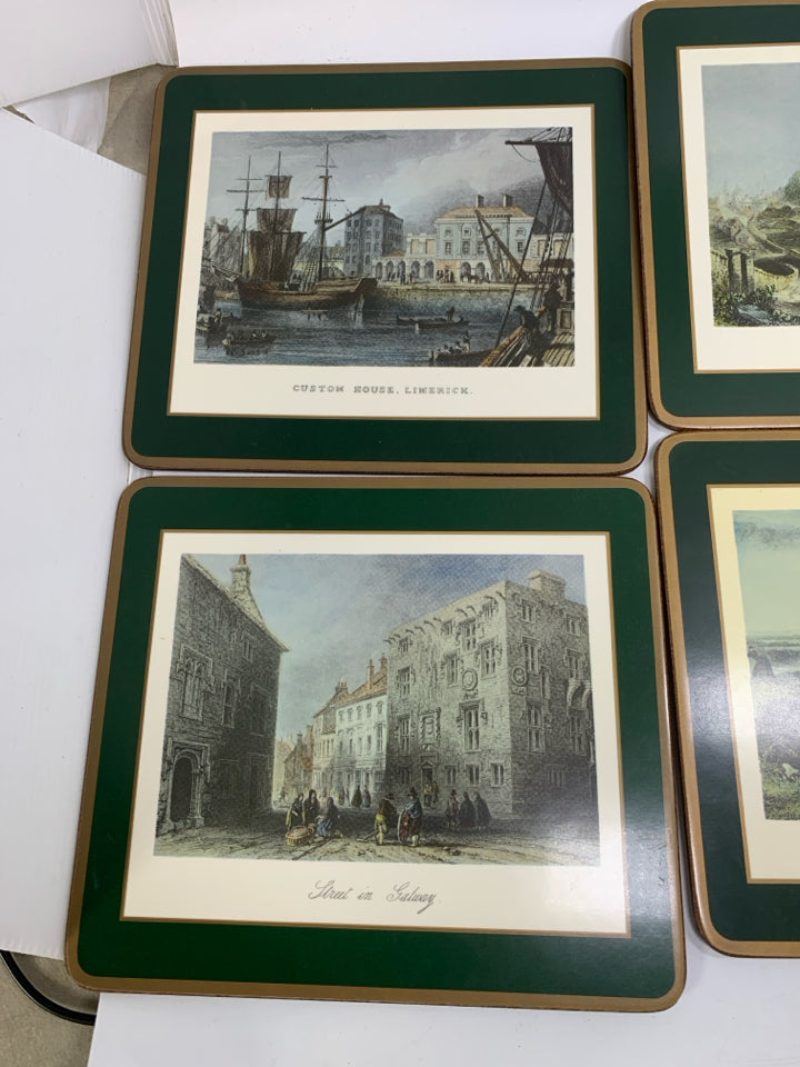 6 VTG TRIVET PLACEMATS ASSORTED LANDSCAPES OF IRELAND IN BOX.