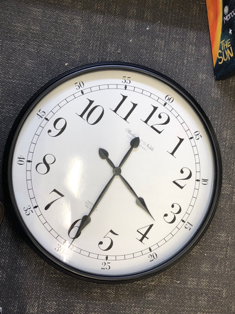 LARGE ROUND WALL CLOCK- BLACK FRAME.