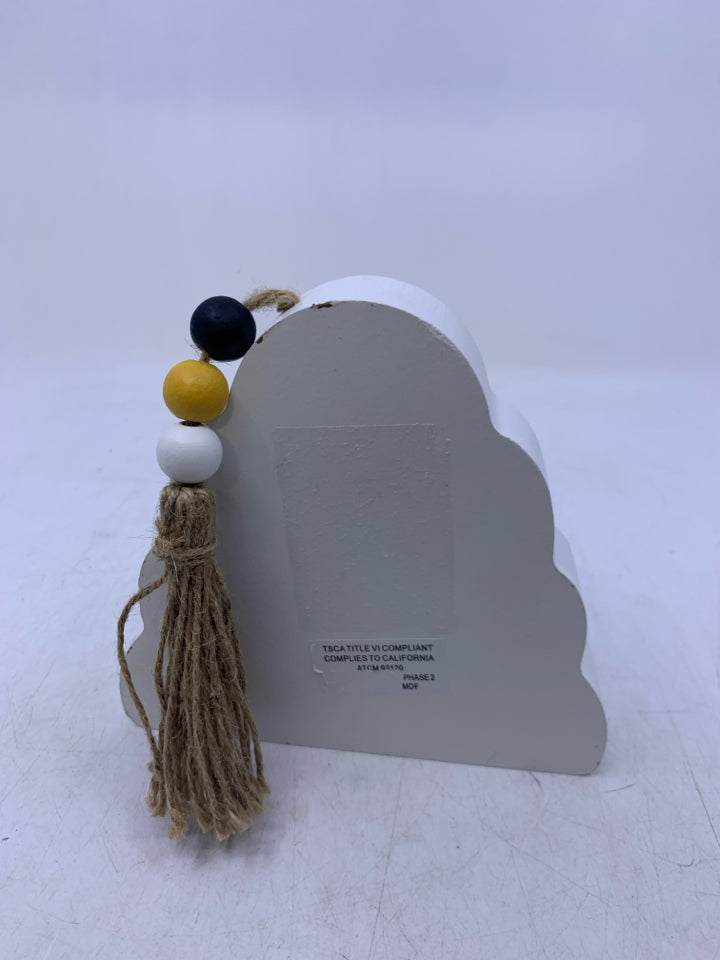 BEE HIVE SHAPED MIND YOUR OWN BEEWAX STANDING SIGN.