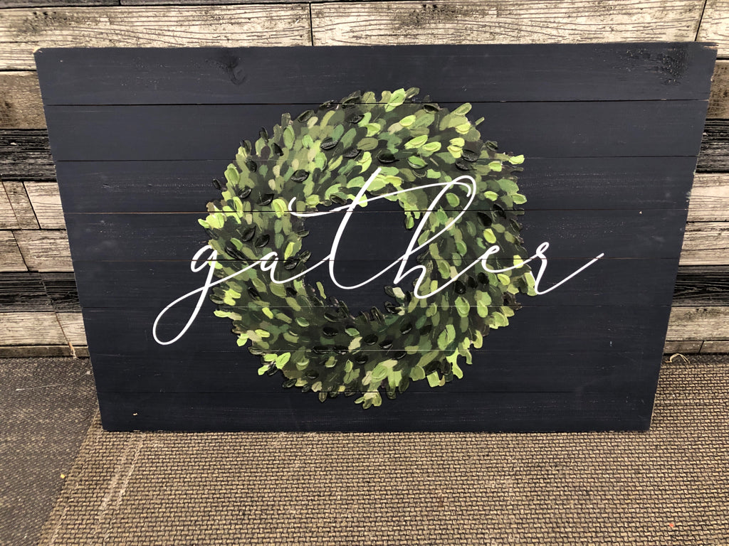 GATHER WREATH PAINTED WOOD DECOR.