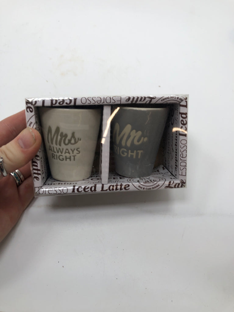 NIP WHITE & GREY MR & MRS ESPRESSO CUPS