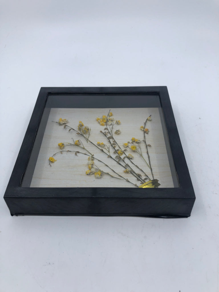 YELLOW FLORAL IN SHADOWBOX FRAME.