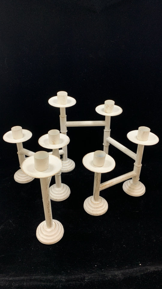 7 SECTION FOLDING WHITE METAL DISTRESSED TAPER HOLDER.