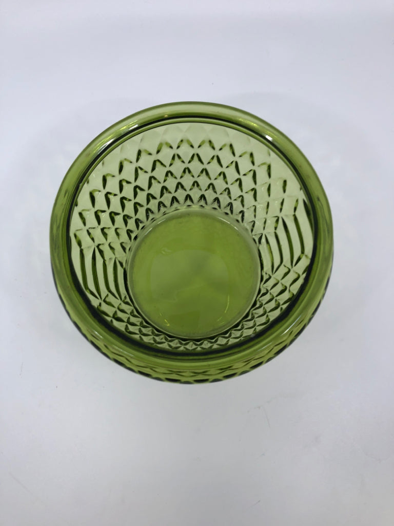 VTG GREEN GLASS DIAMOND POINT TEXTURED PLANTER.