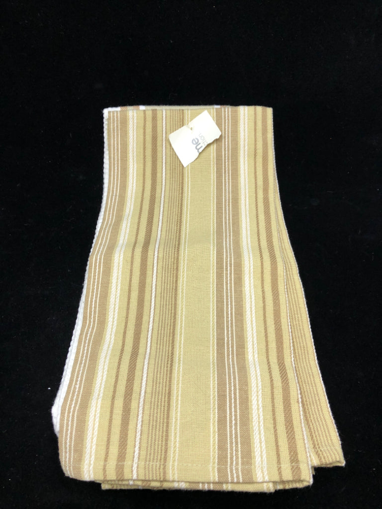 NWT 3 HAND TOWELS OLIVE, WHITE AND BROWN STRIPED.