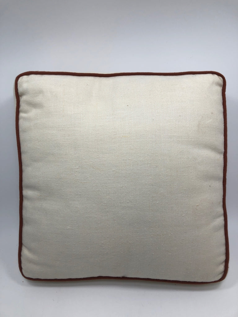 NEEDLEPOINT ACCENT PILLOW W/BLACK/GOLD/BLUE DESIGN.