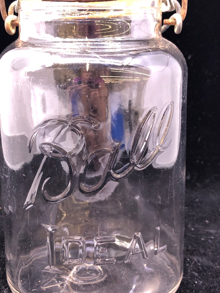VTG BALL MASON JAR W METAL CLASP.