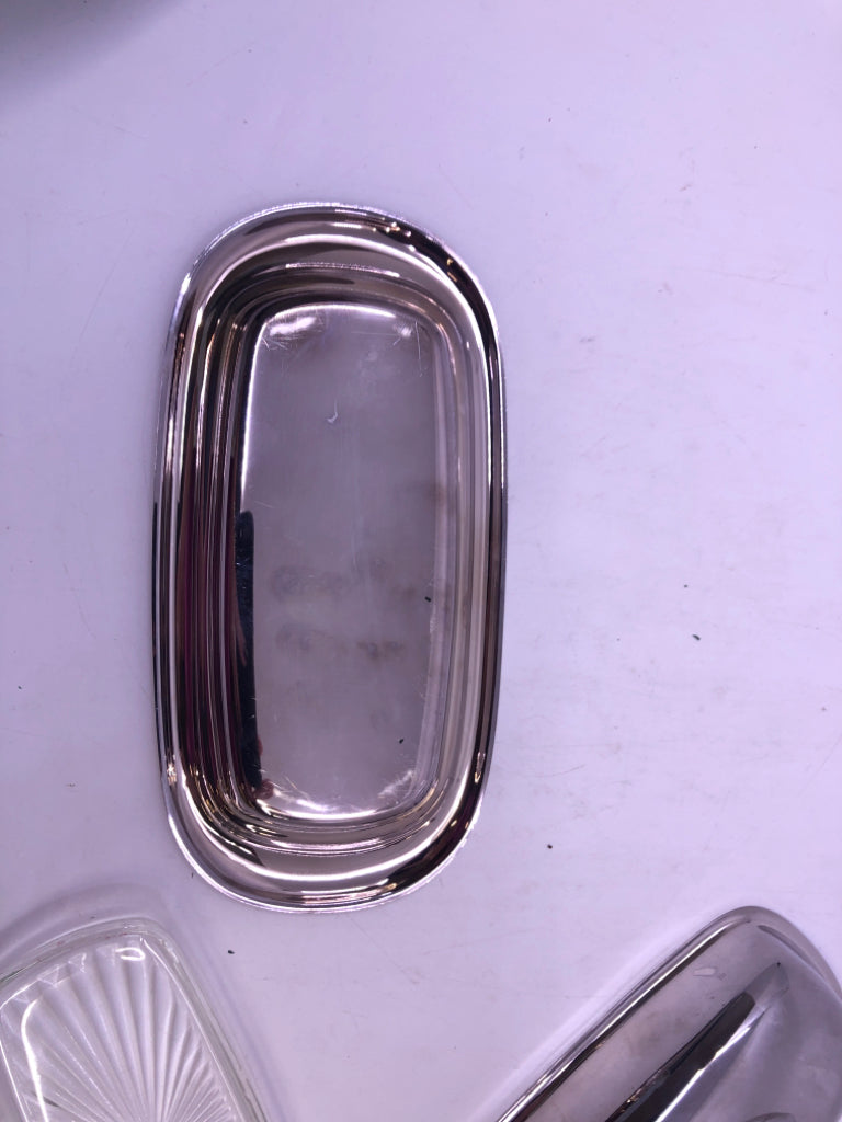 METAL + GLASS BUTTER DISH.
