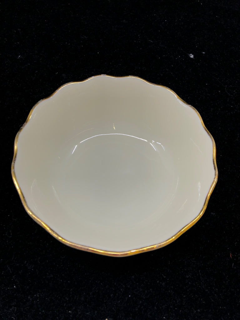 3 CREAM GOLD TRIM LENNOX BOWLS.