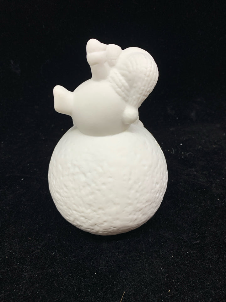 WHITE CERAMIC SNOWMAN ON SNOWBALL TEA LIGHT HOLDER.