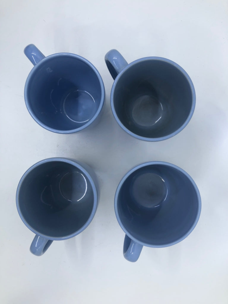 4 LIGHT BLUE CORELLE MUGS.