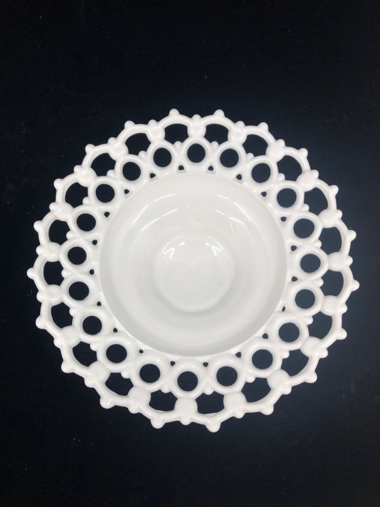 MILK GLASS LACE EDGE COMPOTE BOWL.