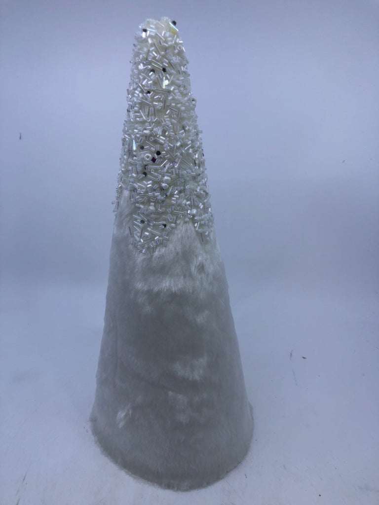 FUZZY WHITE WITH BEADS CHRISTMAS TREE DECOR.