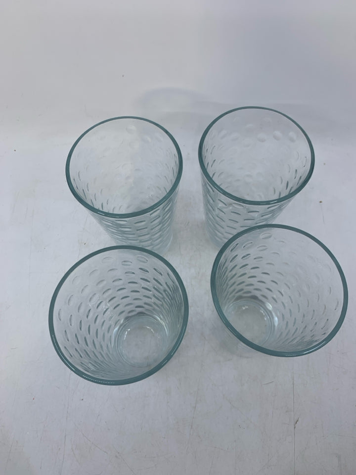 4 CLEAR GLASS W/ EMBOSSED CIRCLES.