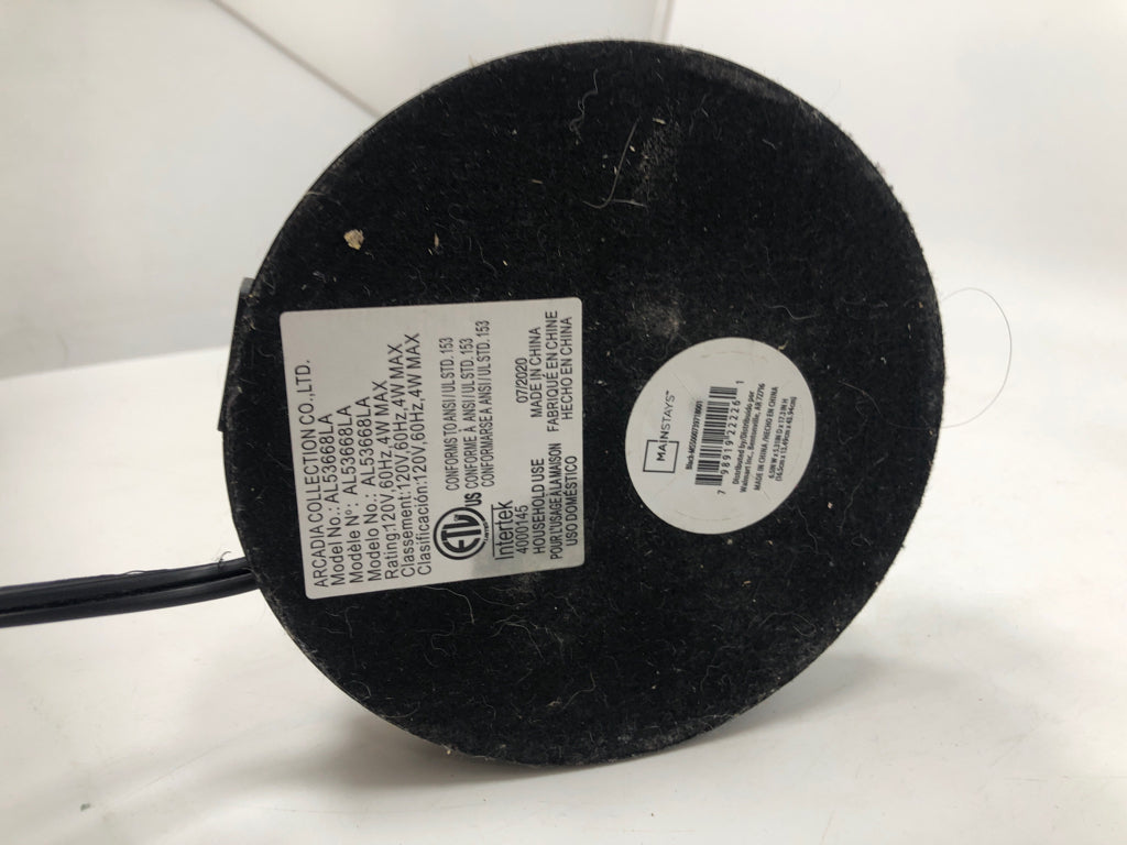 LED BLACK PLASTIC DESK LAMP W/OUTLET PORT.