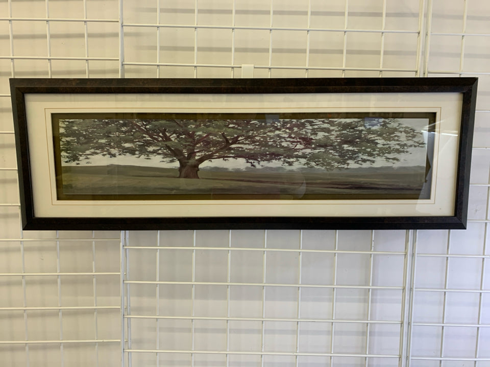 DARK BROWN WOOD FRAME TREE WALL HANGING.
