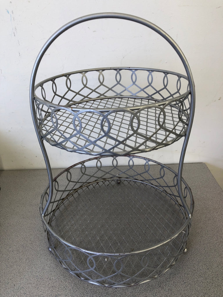 GREY WIRE 2 TIER SHELF ORGANIZER W/HANDLE.