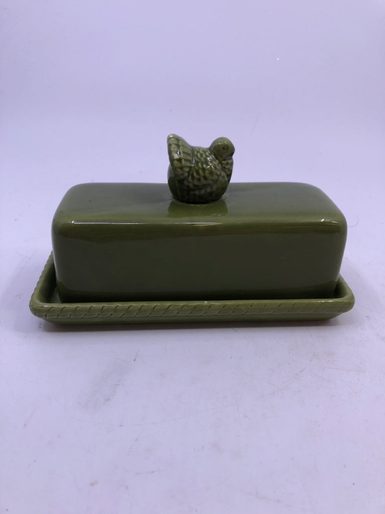 GREEN TURKEY BUTTER DISH.