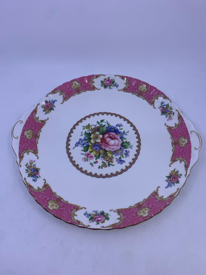 VTG PINK W FLORAL SERVER-LADY CARLYLE.