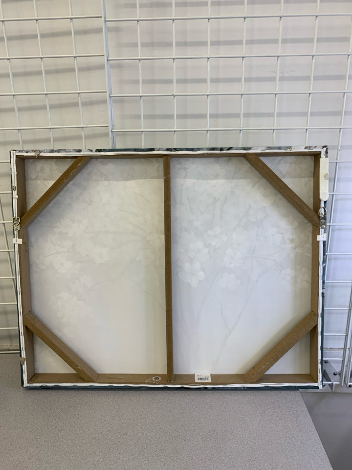 DOGWOOD TREE CANVAS PRINT TEAL BACKGROUND.